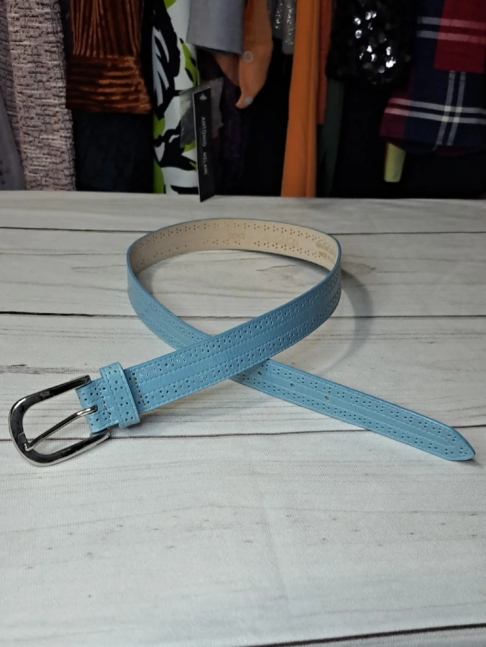 Avignon Light Blue Perforated Leather Belt Size Large 31